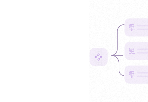 A purple flowchart with one square leading to three rectangles, set against a black, speckled background.